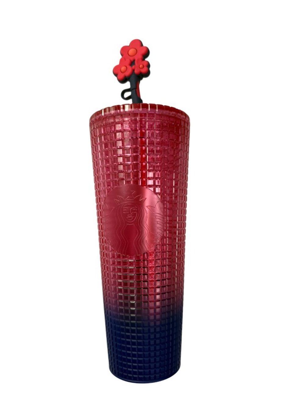 Starbucks Tall Acrylic Cold Cup Tumbler Pink / Purple Ombre Grid Studded Topper